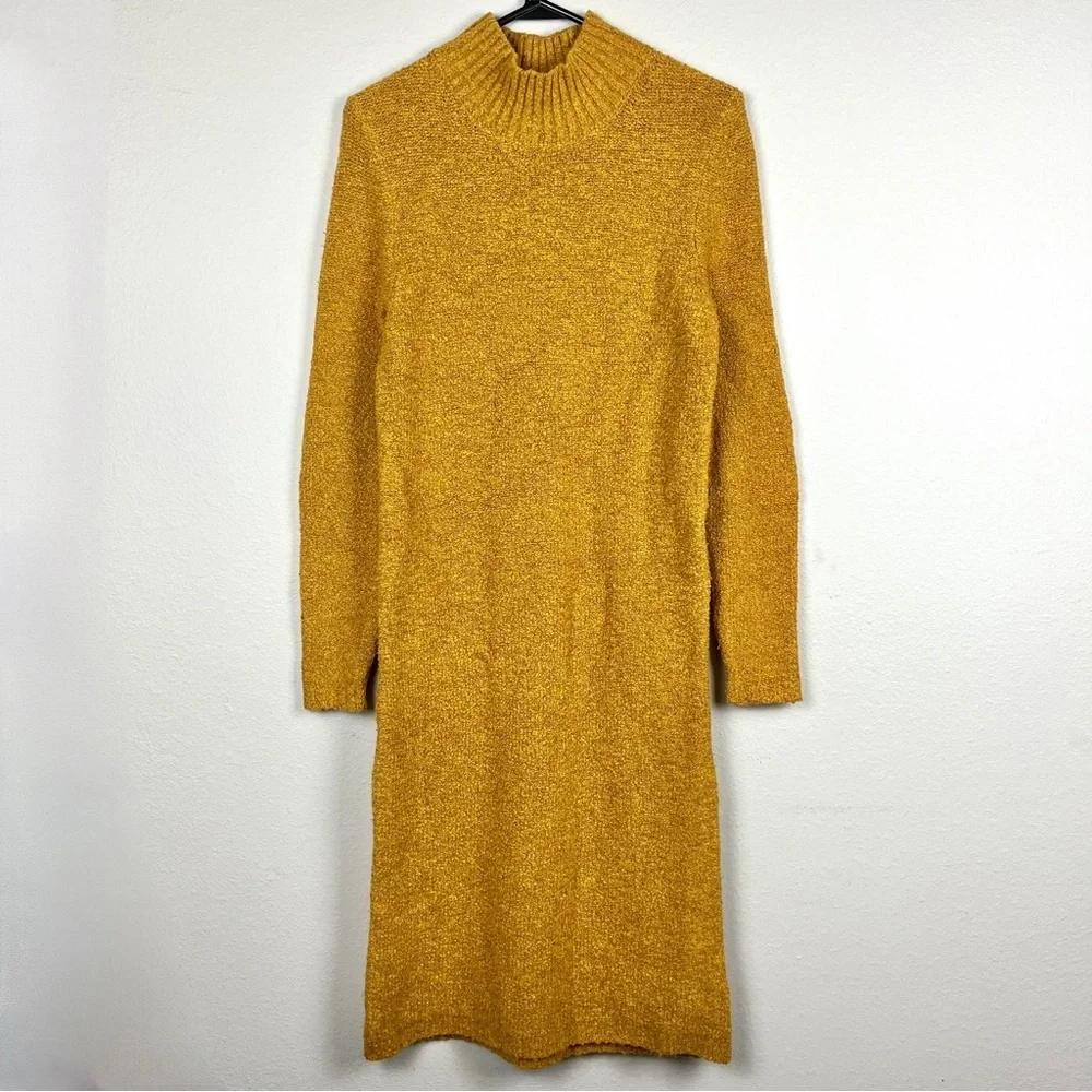Free People Mustard Gold Boucle Mock Neck Tweedy Sweater Midi Dress